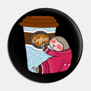 sloth sleeping and love for coffee Pin