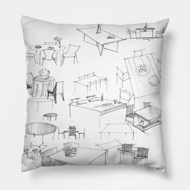 tables and chairs sketch Pillow by jorge_lebeau