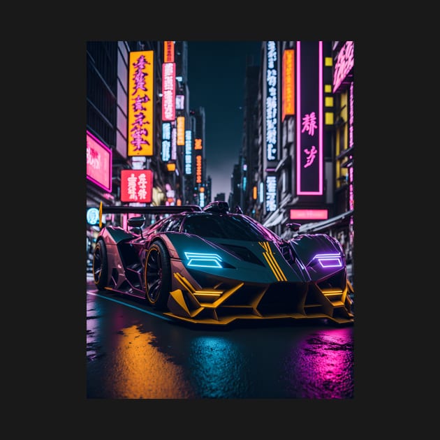 Dark Neon Sports Car in Japanese Neon City by star trek fanart and more