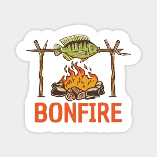 illustration of fish grilled over a bonfire Magnet