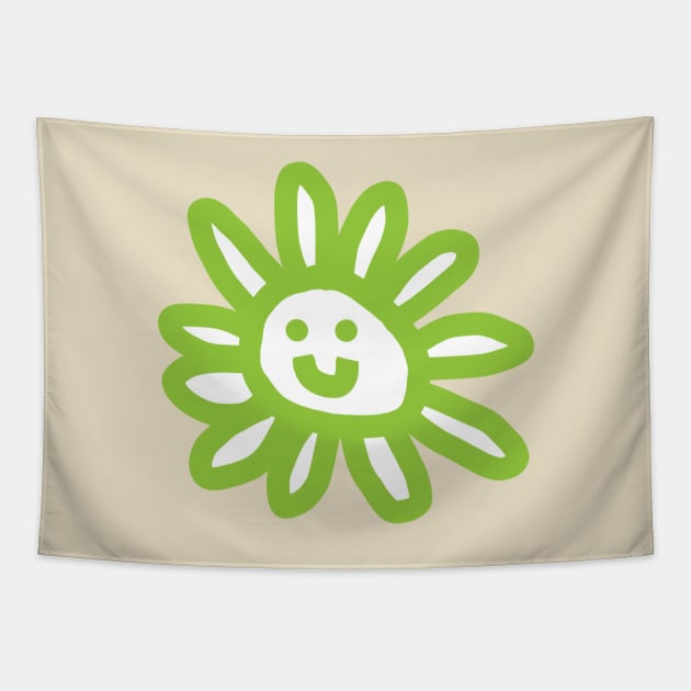 Green Daisy Flower Smiley Face Graphic Tapestry by ellenhenryart