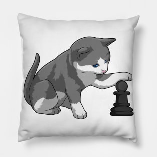 Cat at Chess with Chess piece Bishop Pillow