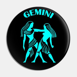 Gemini Astrology Zodiac Sign - Gemini the Twins Birthday Or Christmas Gift - Black and Turquoise or Teal Pin