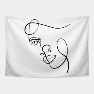 Women face minimalistic one line art Tapestry
