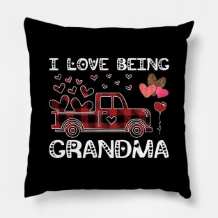 I Love Being Grandma Red Plaid Truck Hearts Valentine's Day Pillow