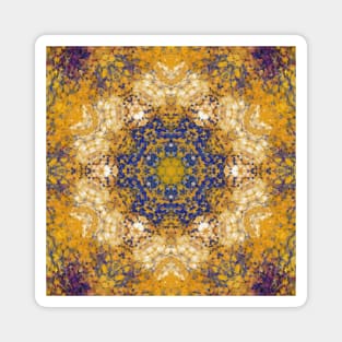 Digital Mandala Yellow Blue and White Magnet