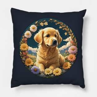 Golden Retriever Puppy Night Garden Pillow