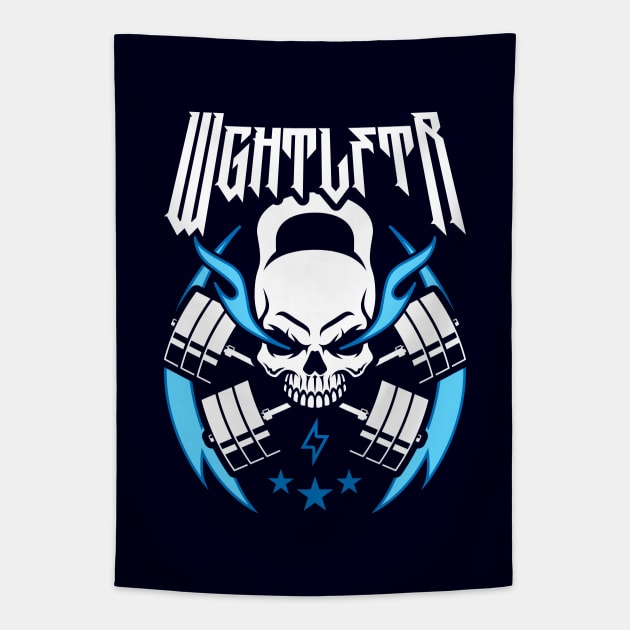 WGHTLFTR / Weightlifter (Kettlebell Skull Cross Barbell) Blue Blaze Tapestry by brogressproject