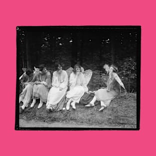 Women in angel costumes smoking and playing cards - original 1922 black and white photo, cleaned and restored T-Shirt