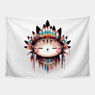 Kawaii native American cat Tapestry