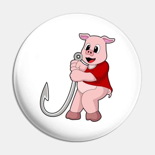 Pig at Fishing with Fish hook Pin by Markus Schnabel