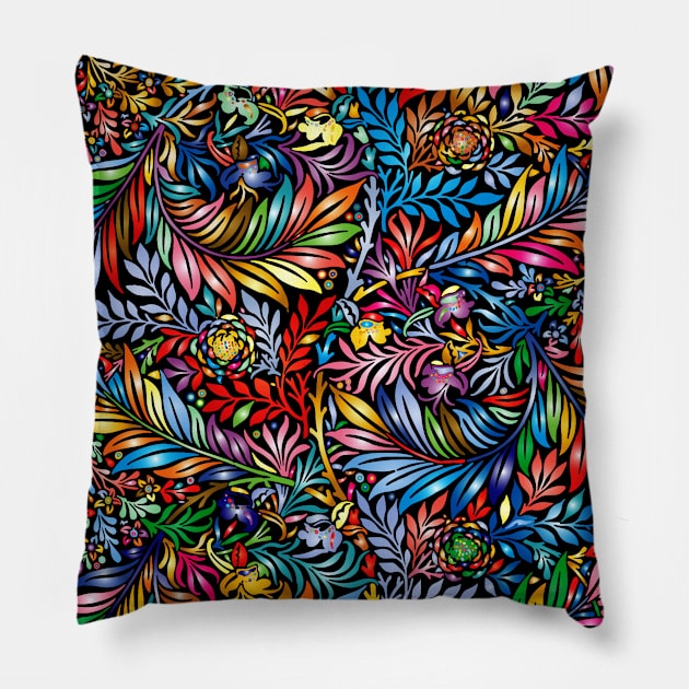 colorful flowers and leaves Pillow by likbatonboot