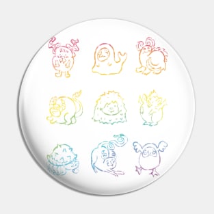 Monster friends rainbow outline Pin