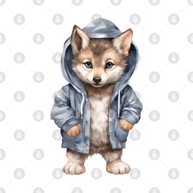 Gray Wolf Wearing Hoodie by Chromatic Fusion Studio