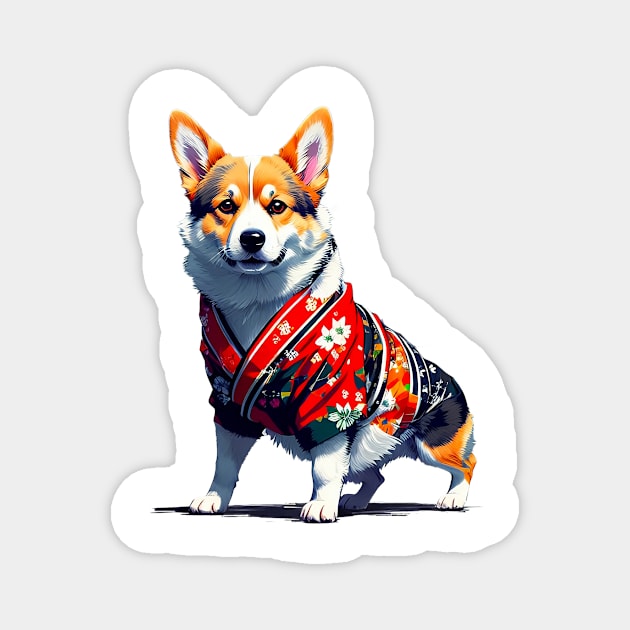 Charming Corgi in Red Yukata Magnet by fur-niche