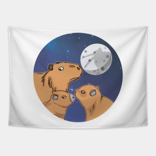 Three Capybara Moon Funny Pelican Capybara Wolf meme Tapestry