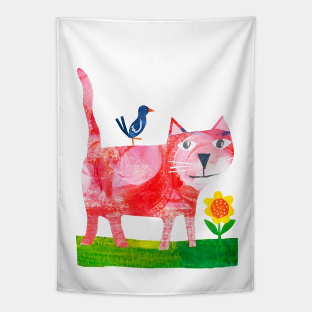 Pink Cat Tapestry by Tracey English