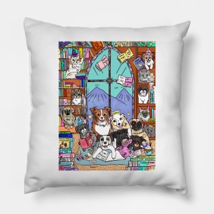 Pets in the Magic Library Pillow