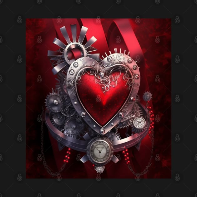 Red Heart- Steampunk Style with Clock and Gears by mw1designsart