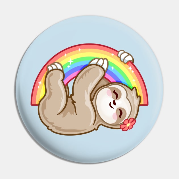 Cute sloth hanging on a rainbow Pin by PnJ