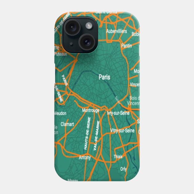 Paris green map Phone Case by Mapmania