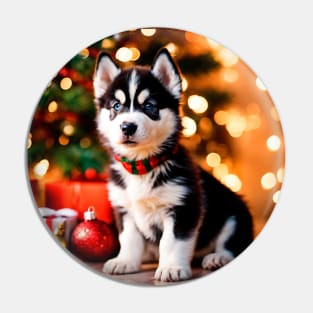 Husky Puppy Dog with Christmas Gifts Pin