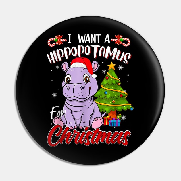 I Want A Hippopotamus For Christmas Hippo Lover Xmas Pajama Pin by BadDesignCo