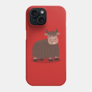 Funny happy yak eating grass cartoon illustration Phone Case