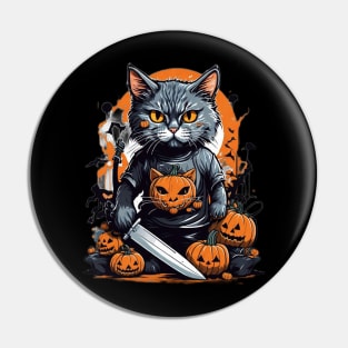 Cat with knife on Halloween Pin