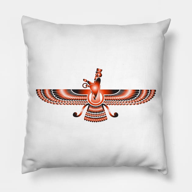 Faravahar - Zoroaster symbol design in red -Zoroastrianism religion of fire Pillow by mrsupicku