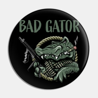 Funny Bad Gator with Rifle and Cigar Alligator Cartoon Pin