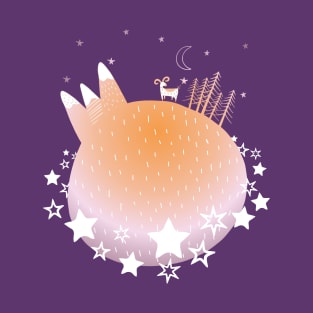 "Home Planet" in orange, purple, and white with a ring of white stars - a whimsical world T-Shirt