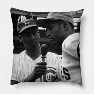 Ernie Banks interviewing Roberto Clementè halftone Pillow