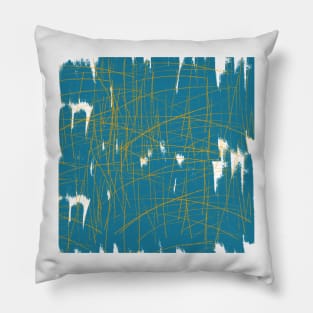 abstract turquoise and yellow lines Pillow