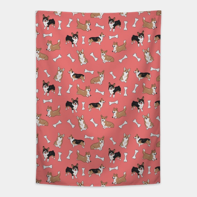 Cute corgi pattern - pink Tapestry by Sweet Sugar