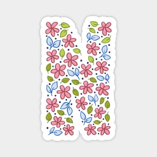 Floral Monogram Letter N - pink and blue Magnet