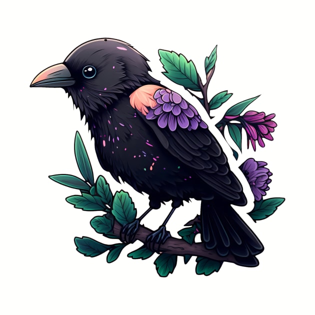 Beautiful colorful corvus with flowers and leaves by Cute Planet Earth Mini