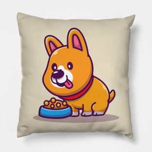 Cute Corgi Eating Dog Food Pillow