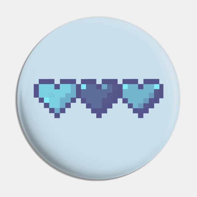 Blue Hearts in a Row Pixel Art Pin by christinegames