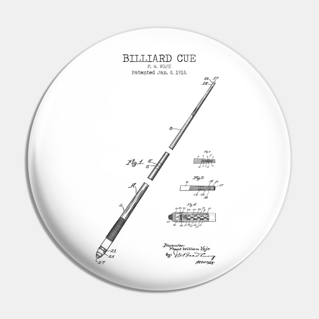 BILLIARD CUE patent Pin by Dennson Creative