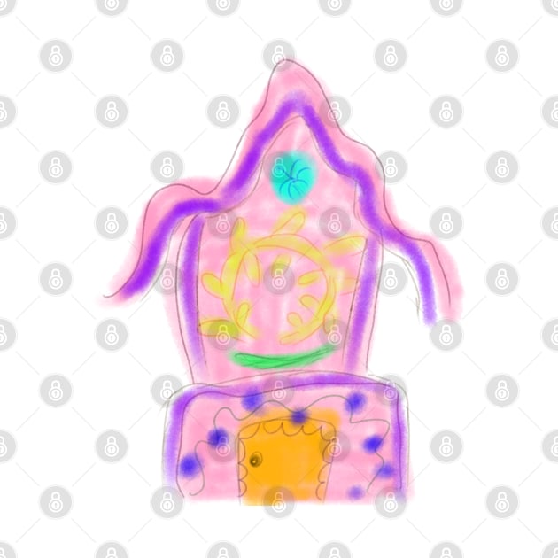 Pink yellow watercolor pastel fairy house by Artistic_st