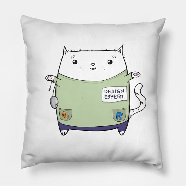 CAT GRAPHIC DESIGNER, KITTY WEB DESIGN, 3D, INTERIOR EXPERT, GREAT GIFT FOR HIM, SWEET KITTEN Pillow by OPACHA