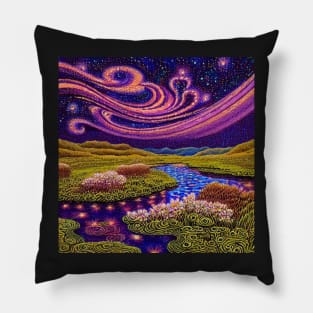 Abstract Aurora with river reflections Pillow