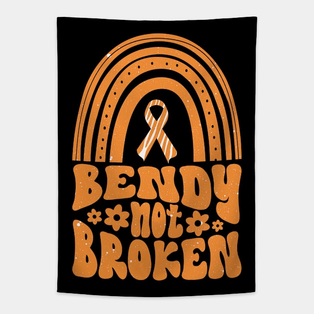 Ehlers-Danlos Syndrome Awareness Ribbon: Bendy Not Broken Orange Boho Rainbow Tapestry by Jesabee Designs