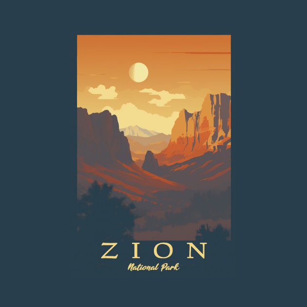 Zion National Park Vintage Travel Poster by GreenMary Design