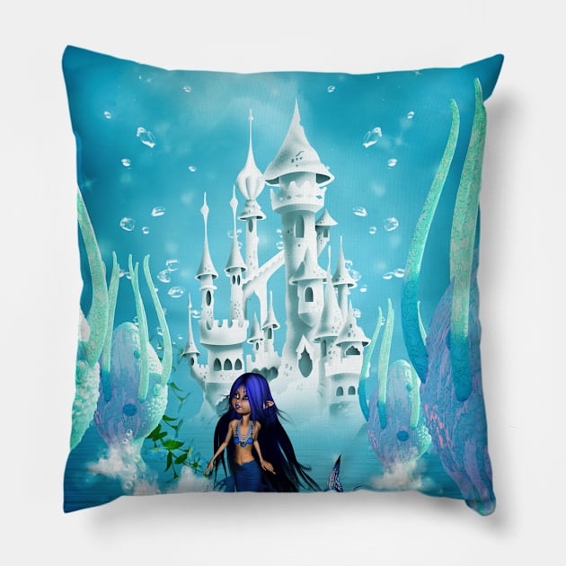 Little mermaid with fantasy flowers Pillow by Nicky2342