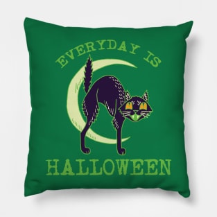 Everyday Is Halloween - Kitschy Cute Vintage Green Halloween Cat Pillow