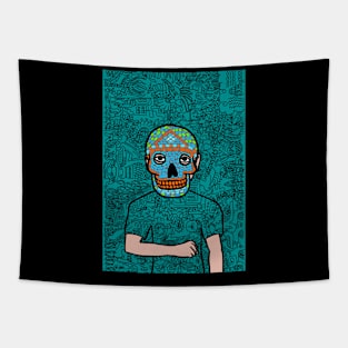 Unveil NFT Character - MaleMask Doodle with Mexican Eyes on TeePublic Tapestry