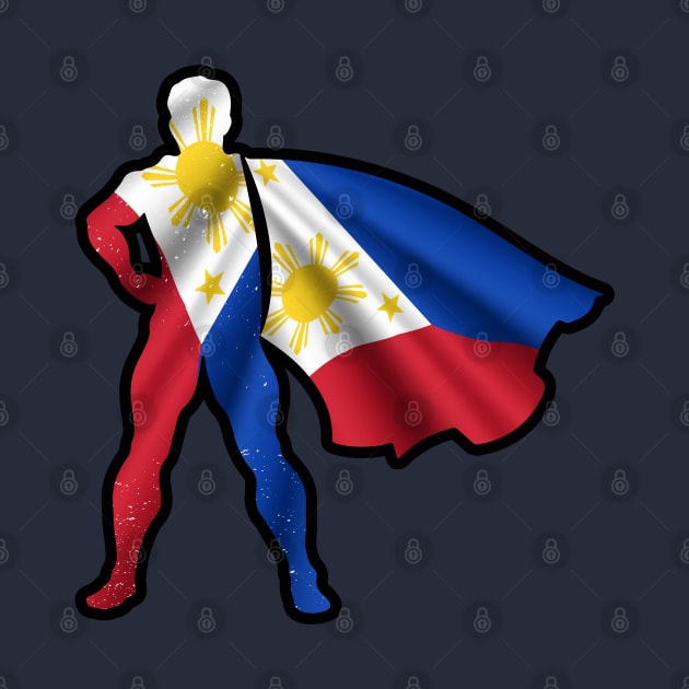 Grunge Filipino Hero Wearing Cape of Philippines Flag Representing Hope and Peace by Mochabonk