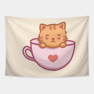 cute orange kitty cat in a cup Tapestry